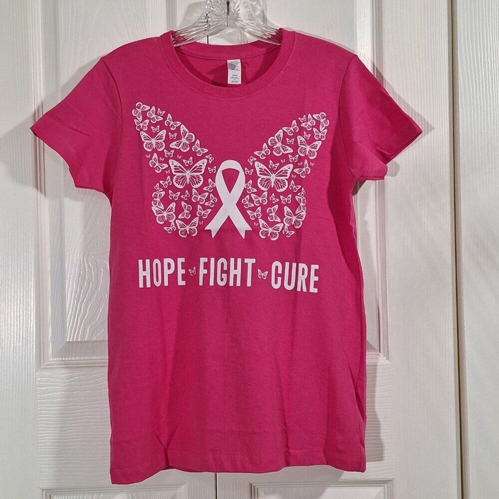Butterfly Pink Ribbon Hope Cure Breast Cancer Awareness Womens Small TShirt New